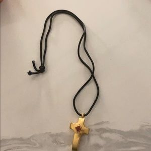 Cross necklace with coral center stone